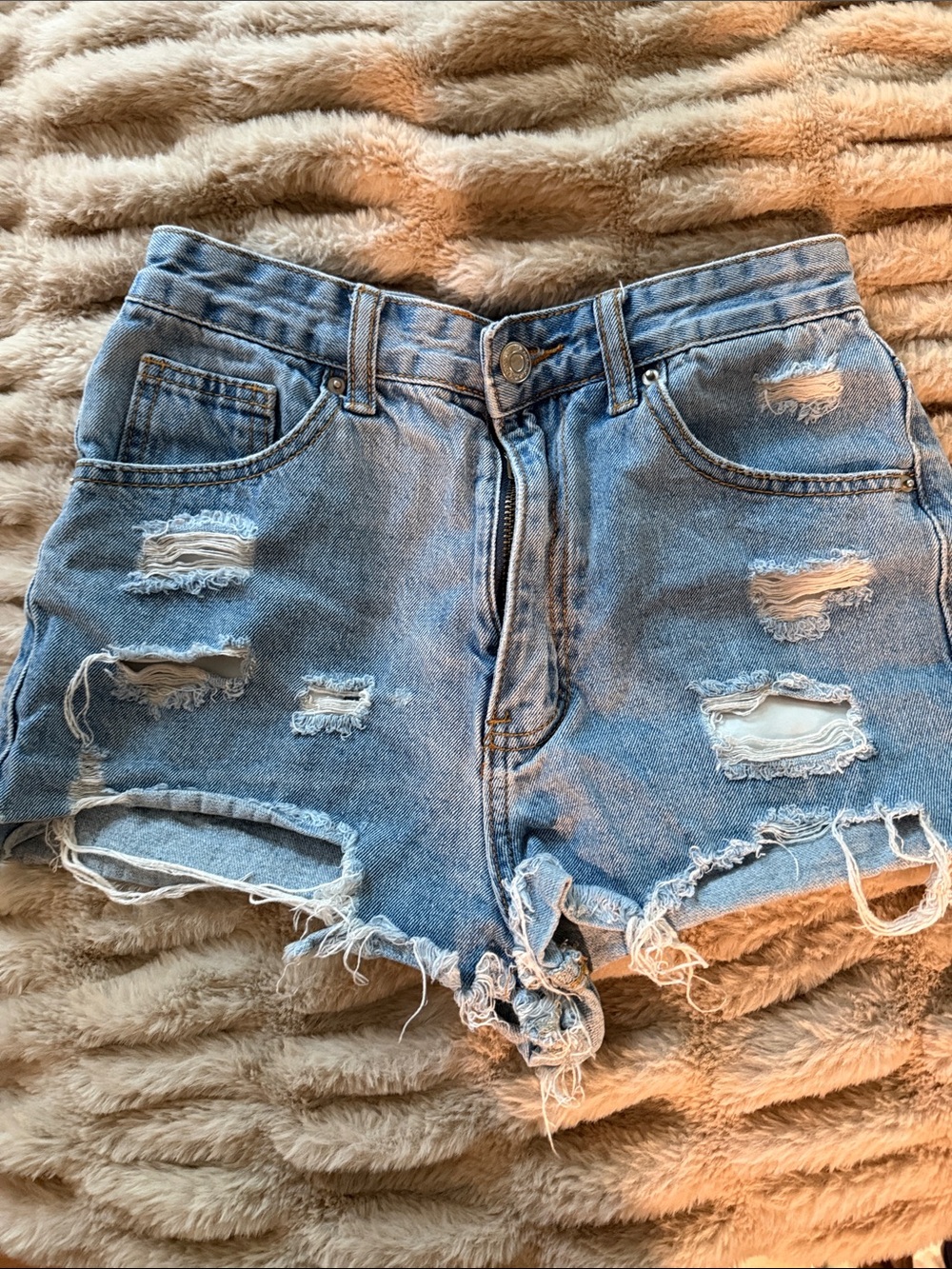 SHEIN Light Blue Distressed Denim Shorts